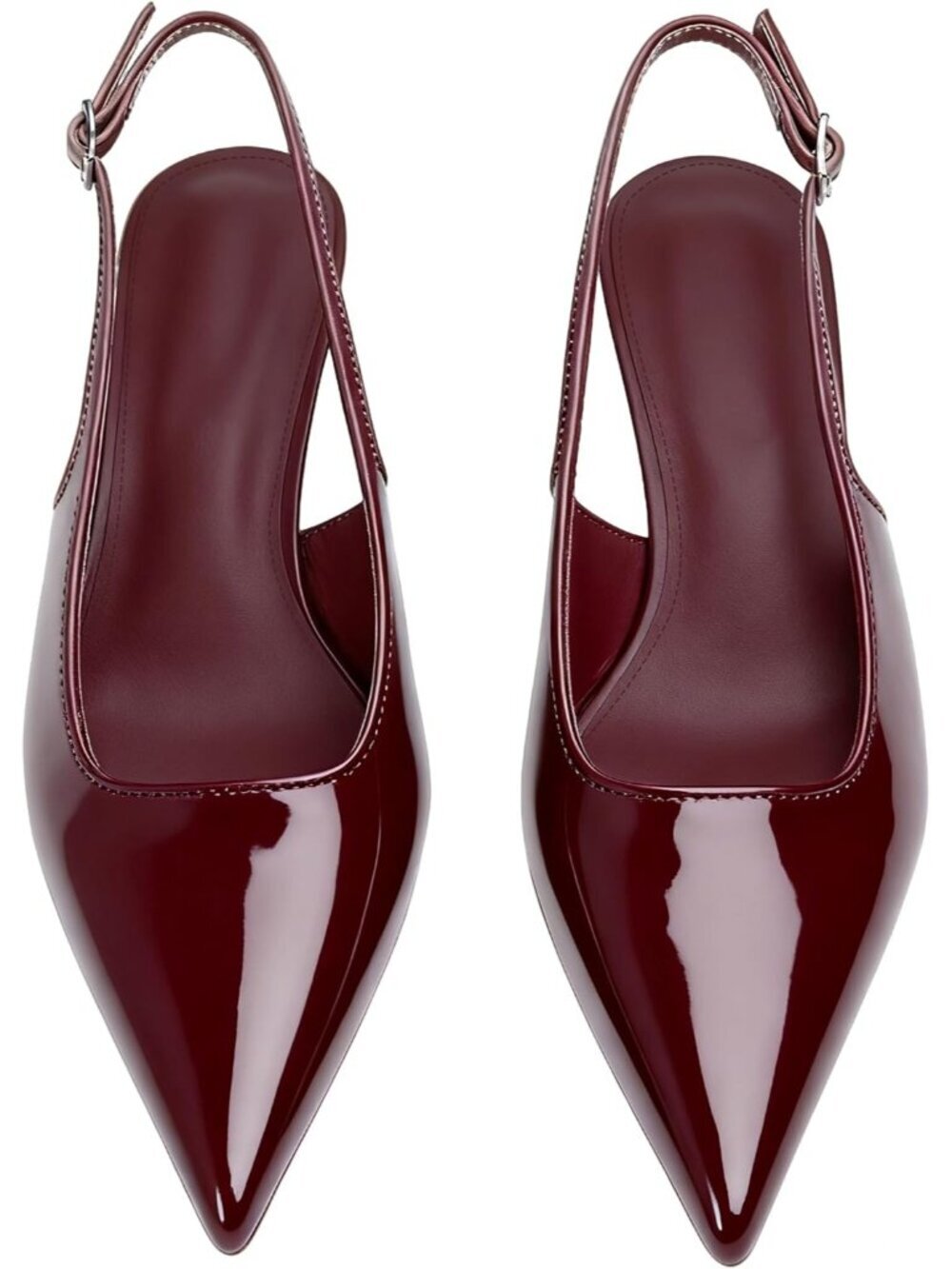 Women's Wine Red Pointed Toe Slingback Kitten Dress Shoes Sling Back Low Heels - Picture 4 of 7